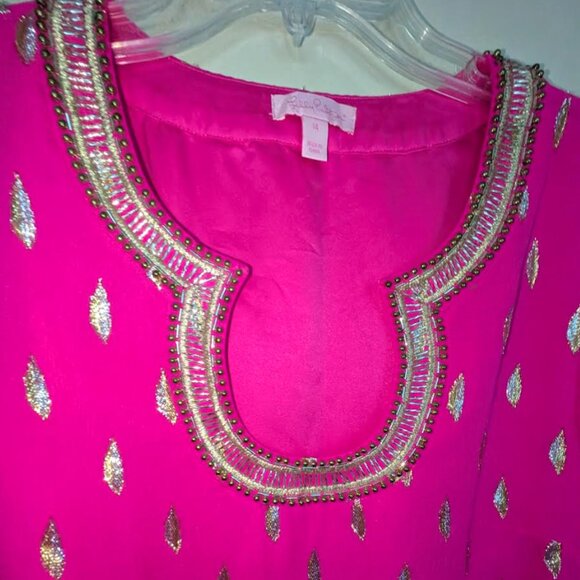 NWOT Lilly Pulitzer Amory Silk Dress in Raz Berry Diamond Metallic Clip - Picture 9 of 10